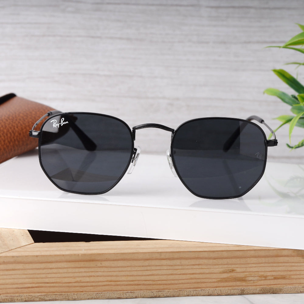Classic Hexagonal 3548N Black-Black Sunglass with black frame and UV 400 protection from JUO INDIA.